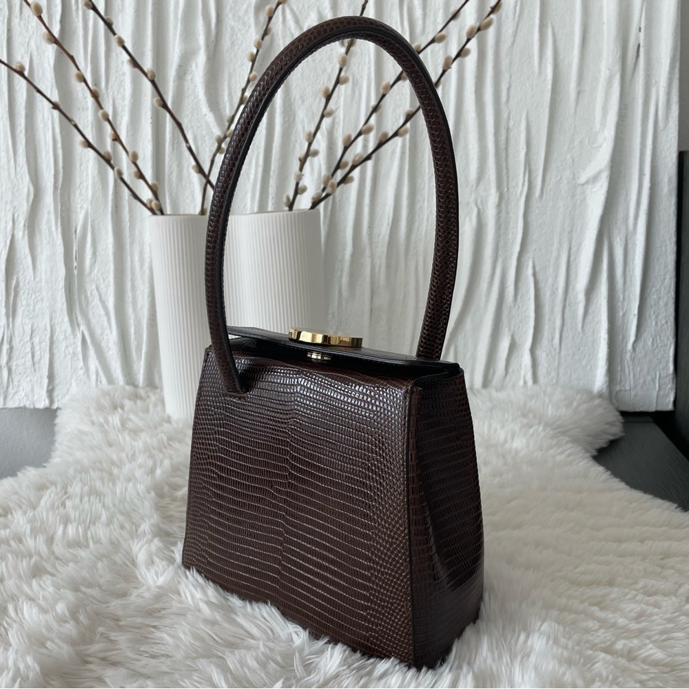 Little Liffner | Mademoiselle Dark Brown Lizard Handbag | Good Condition